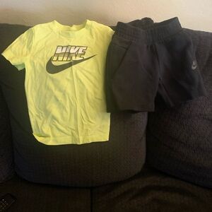 Nike Neon Yellow Logo Tee with Black Shorts Set